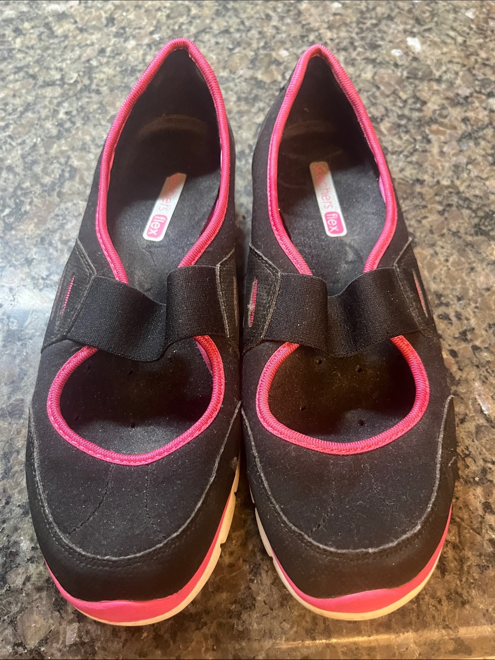 Skechers Black Slip-On Mary Jane Flats with Pink Trim 8